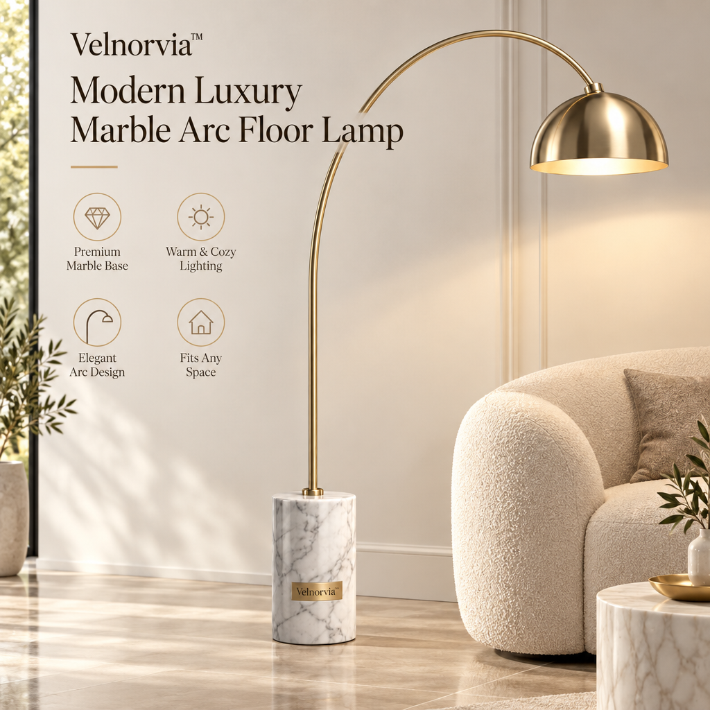 Aurelia Marble Arc Floor Lamp brand hero