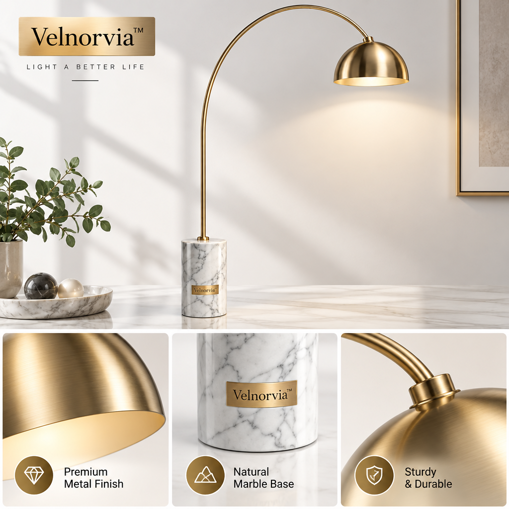 Aurelia Marble Arc Floor Lamp materials and structure