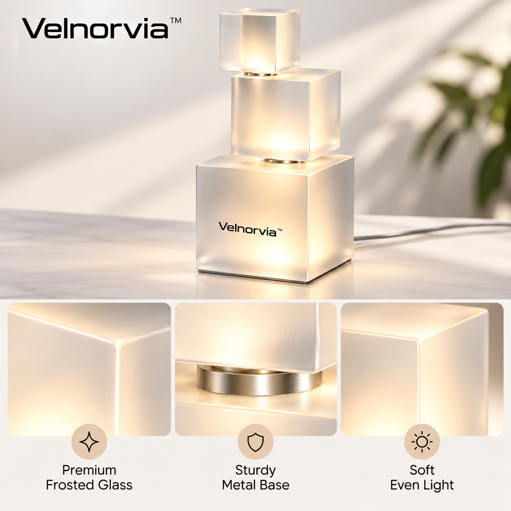 Luma Stack Frosted Cube Table Lamp materials and structure