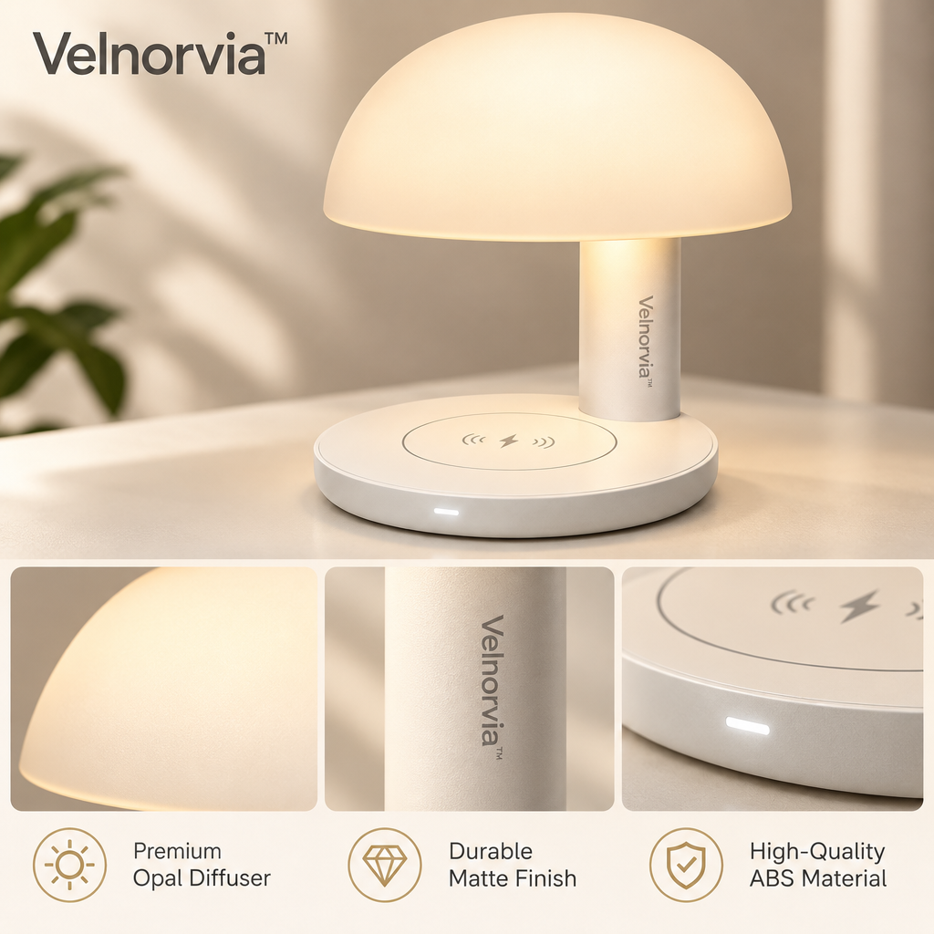 MellowCap Wireless Charging Bedside Lamp materials and structure