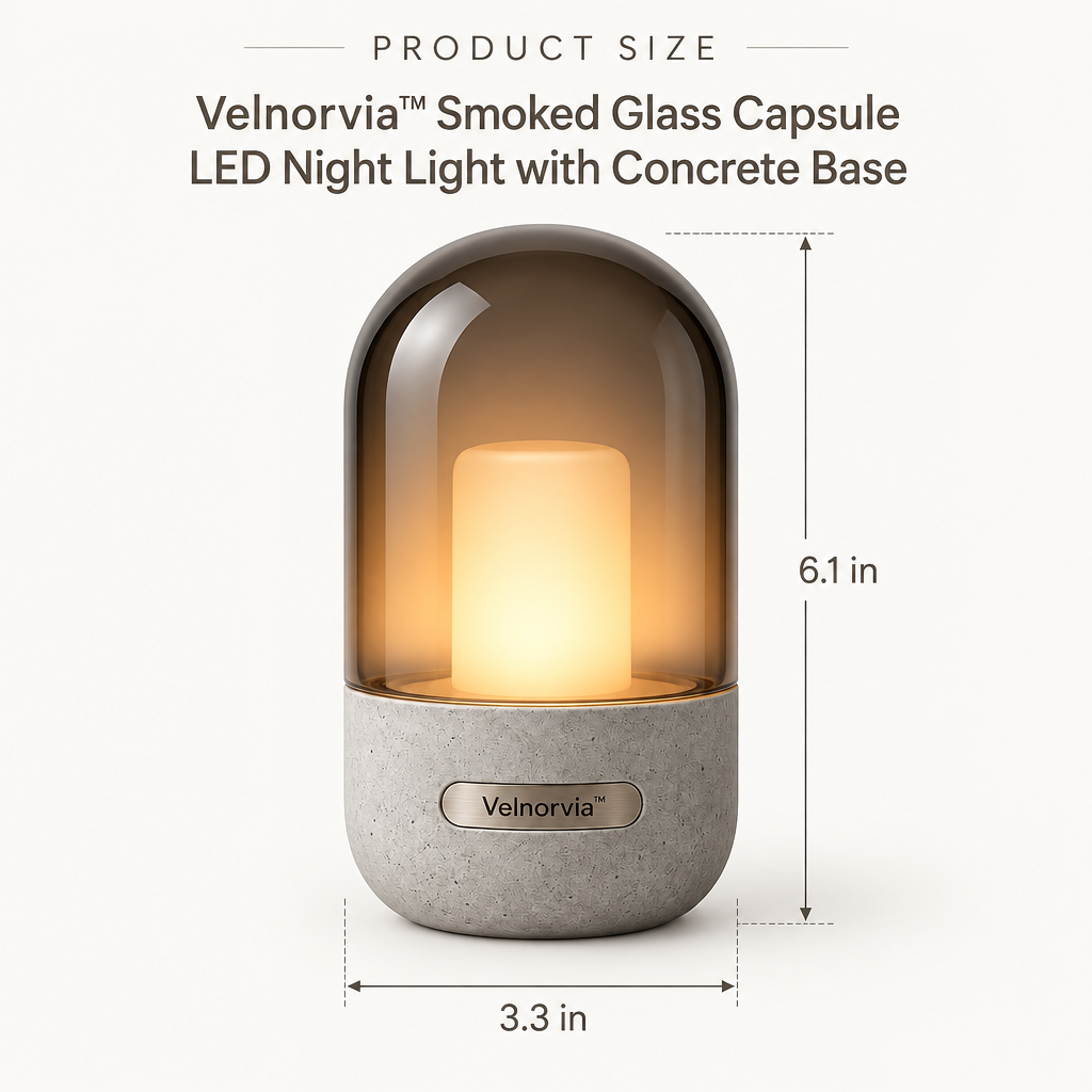 Noctelle Smoked Glass Capsule Night Light dimensions